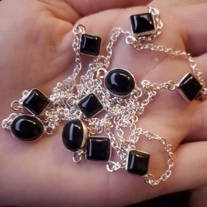 New Black Onyx 925 Silver Chain Necklace.